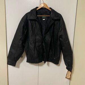 NWT Black Genuine Leather Bomber Jacket